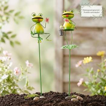 Schöner Gartenstecker Frosch mit Schmetterling ca. 84 cm - Gartendekoration